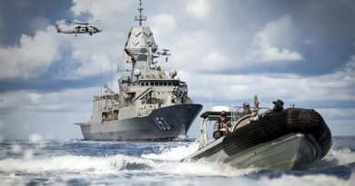 HMAS Stuart conducts maritime training operations in the South China Sea as part of a regional presence deployment. Photo by Petty Officer Matthew Lyall.
