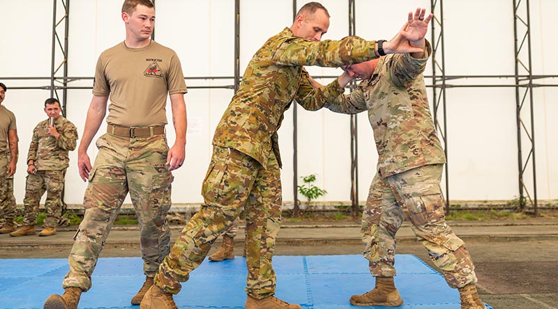 Australian Army Lieutenant Sean Payne from the 1st Australian Division takes part in a Military Police subject-matter expert exchange with the Japan Ground Self-Defense Force and the United States Army during Exercise Orient Shield 26 at Camp Higashi-Chitose, Japan. Photo by Captain Brodie Cross.