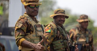 Papua New Guinea Defence Force soldiers prepare to escort Australian soliders and equipment during Exercise Wantok Warrior 2026 in Goldie, PNG. Photo by Gunner Jesse Linards.